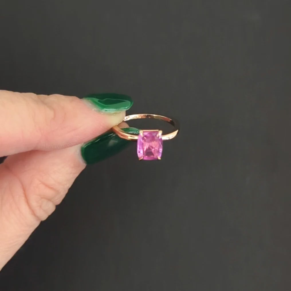 1.25ct PINK SAPPHIRE SOLITAIRE RING CUSHION SHAPE 14k ROSE GOLD NATURAL CLASSIC