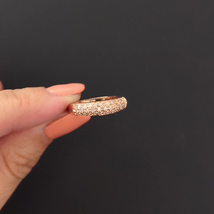 DIAMOND 14k ROSE GOLD PAVE BAND 3 ROW STACKING RING NATURAL COCKTAIL EVERYDAY