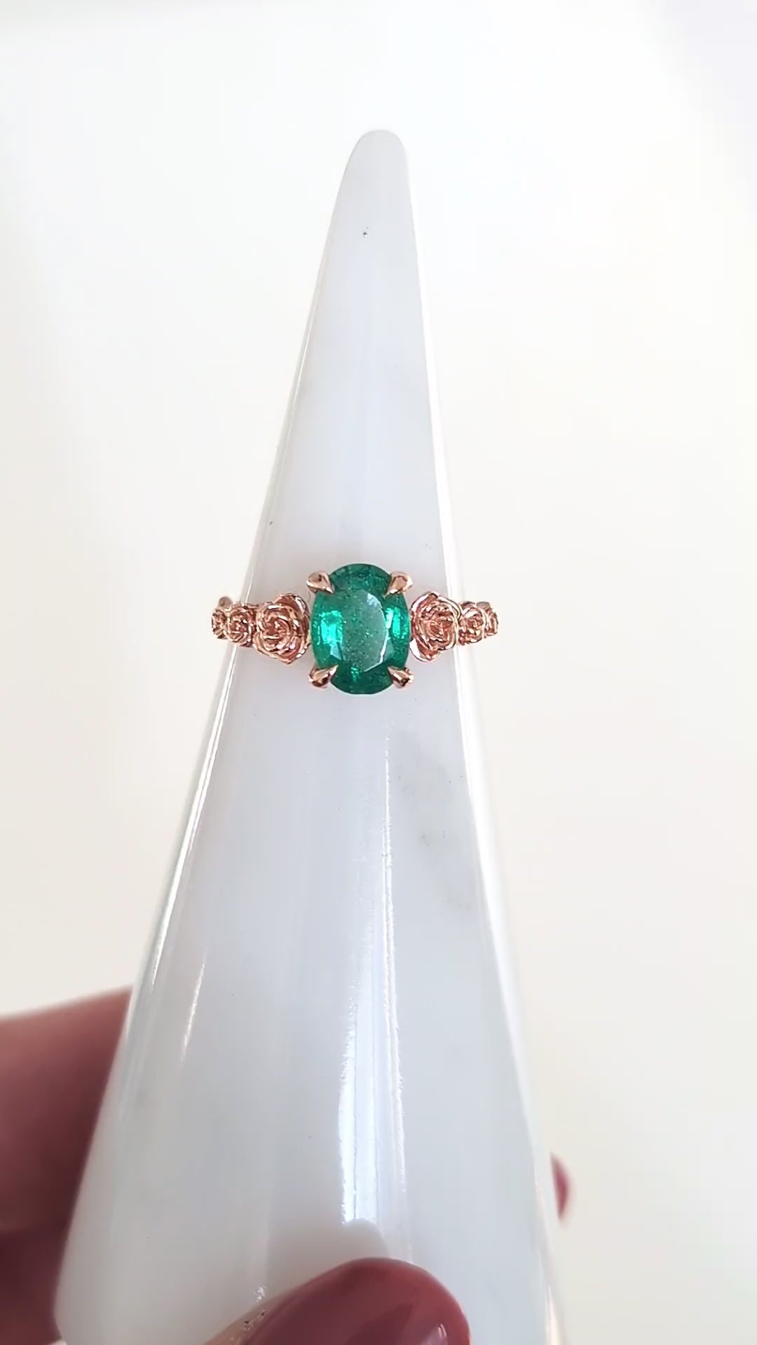 1.15ct OVAL CUT EMERALD RING FLOWER BRANCH 14k ROSE GOLD NATURAL GREEN COCKTAIL