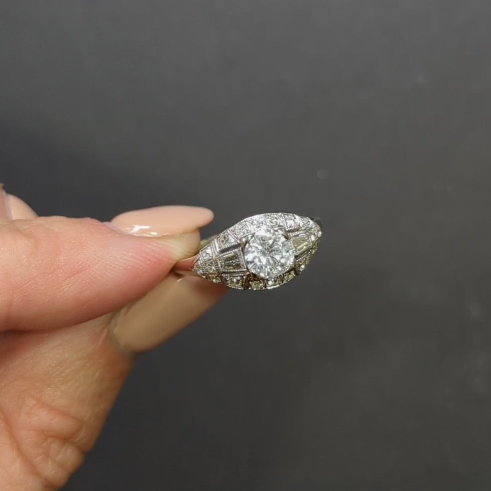 1.40ct VINTAGE DIAMOND ENGAGEMENT RING F-G SI PLATINUM COCKTAIL ROUND CUT RETRO