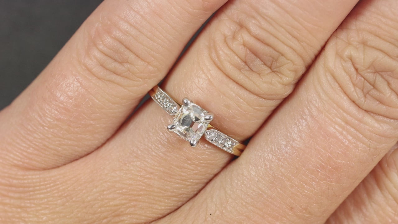 1.10ct ANTIQUE DIAMOND ENGAGEMENT RING OLD MINE CUT I-J VS 18k YELLOW GOLD 1ct