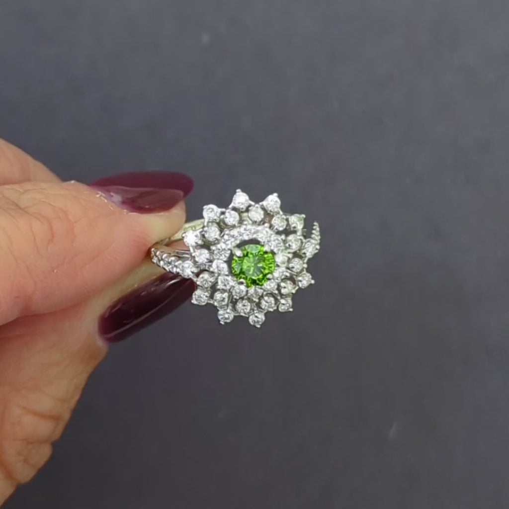 DEMANTOID GARNET DIAMOND COCKTAIL RING PLATINUM BALLERINA CLUSTER GREEN NATURAL