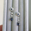 2.55ct SAPPHIRE DIAMOND DANGLE EARRINGS PEAR TEARDROP SHAPE DROP 14k WHITE GOLD