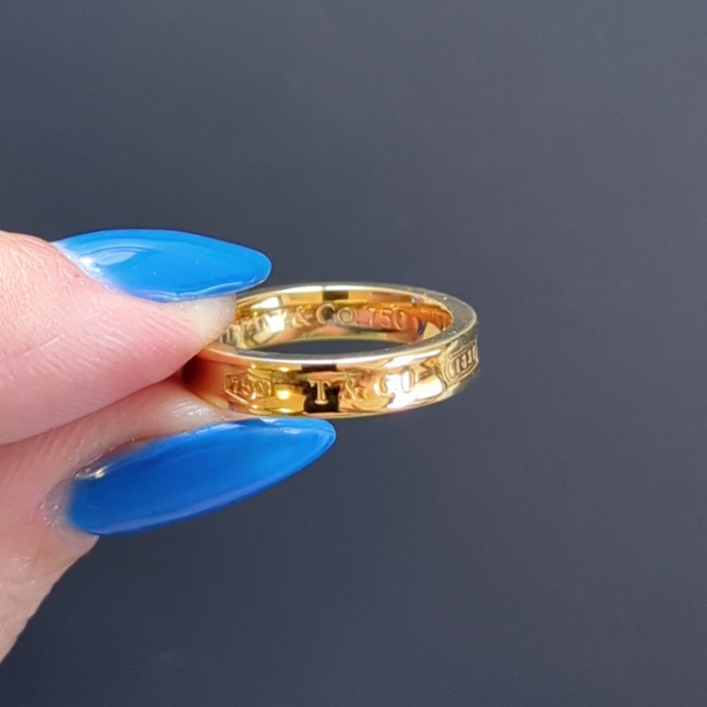 TIFFANY & CO 1837 BAND 4mm CONCAVE RING 18k YELLOW GOLD LOGO MINIMALIST CLASSIC