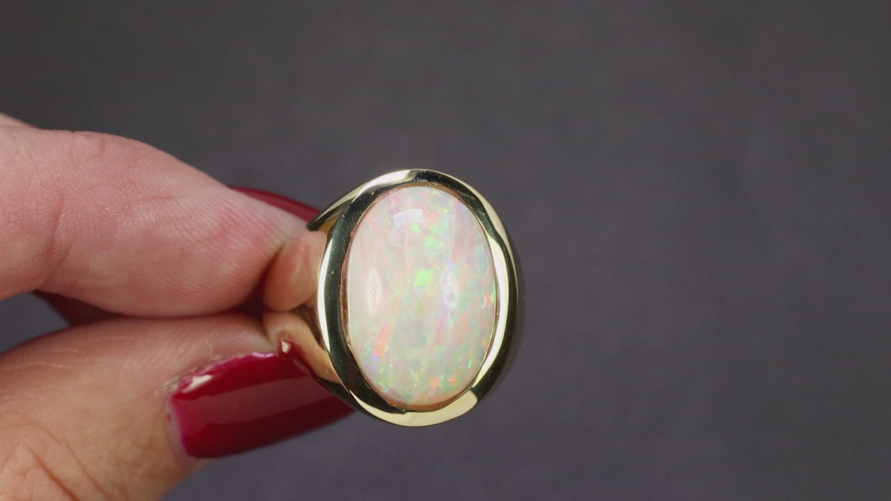 GIA CERTIFIED OPAL COCKTAIL SIGNET RING 10gm 14k YELLOW GOLD BIG OVAL STATEMENT