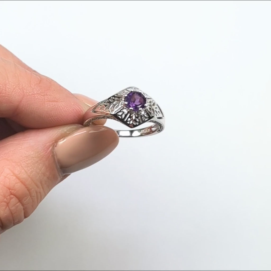 PINK AMETHYST STERLING SILVER RING VINTAGE STYLE FILIGREE GEMSTONE ART DECO