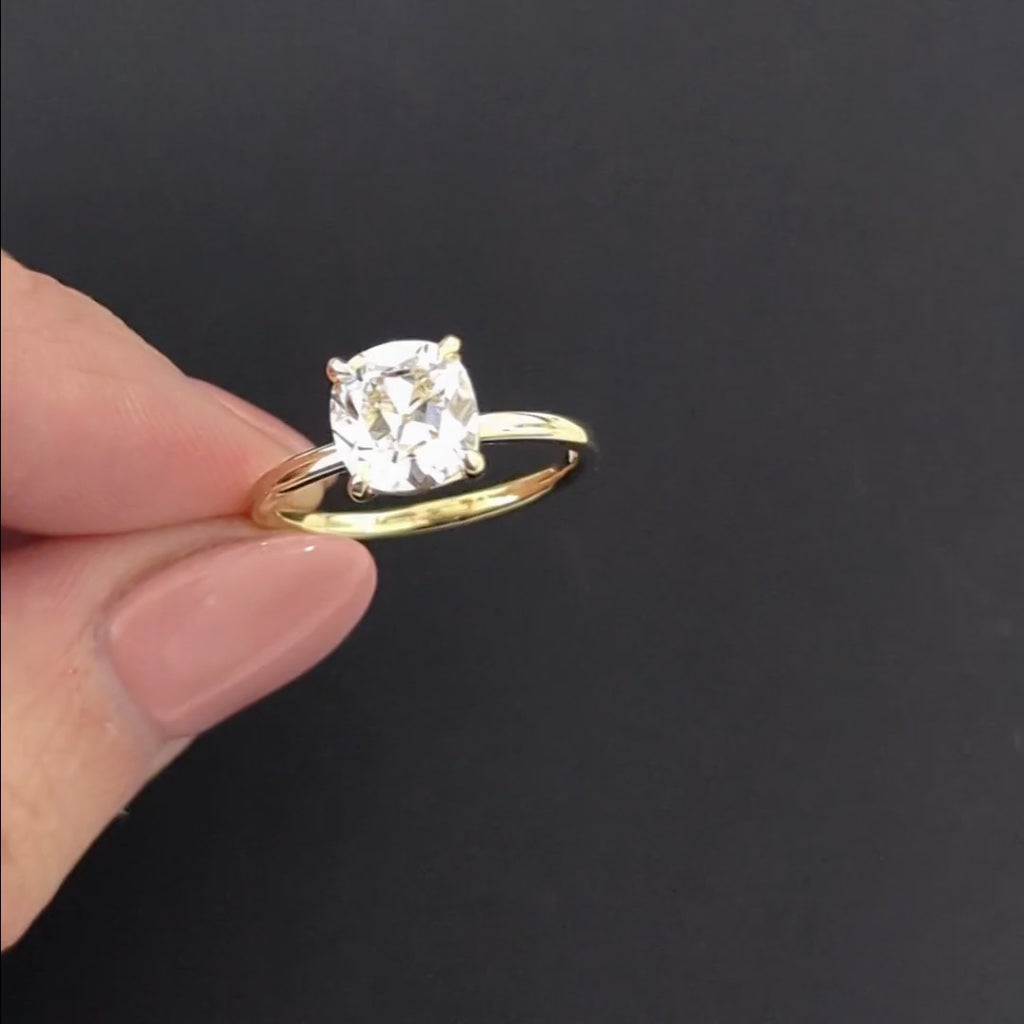2ct LAB CREATED DIAMOND ENGAGEMENT RING OLD MINE CUT CERTIFIED GOLD SOLITAIRE