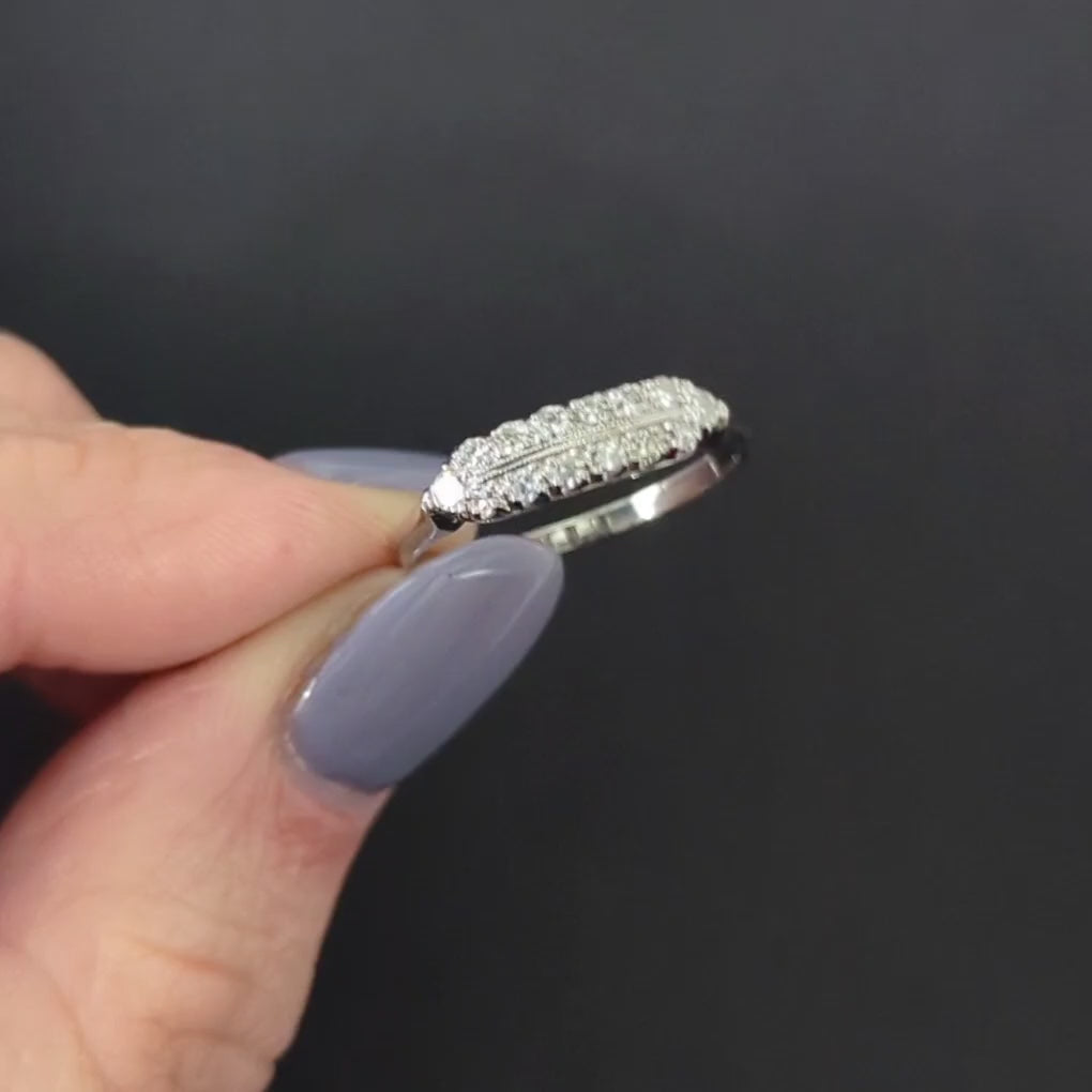 VINTAGE DIAMOND PLATINUM 2 ROW BAND E-F VS COCKTAIL RING NATURAL ESTATE CLASSIC