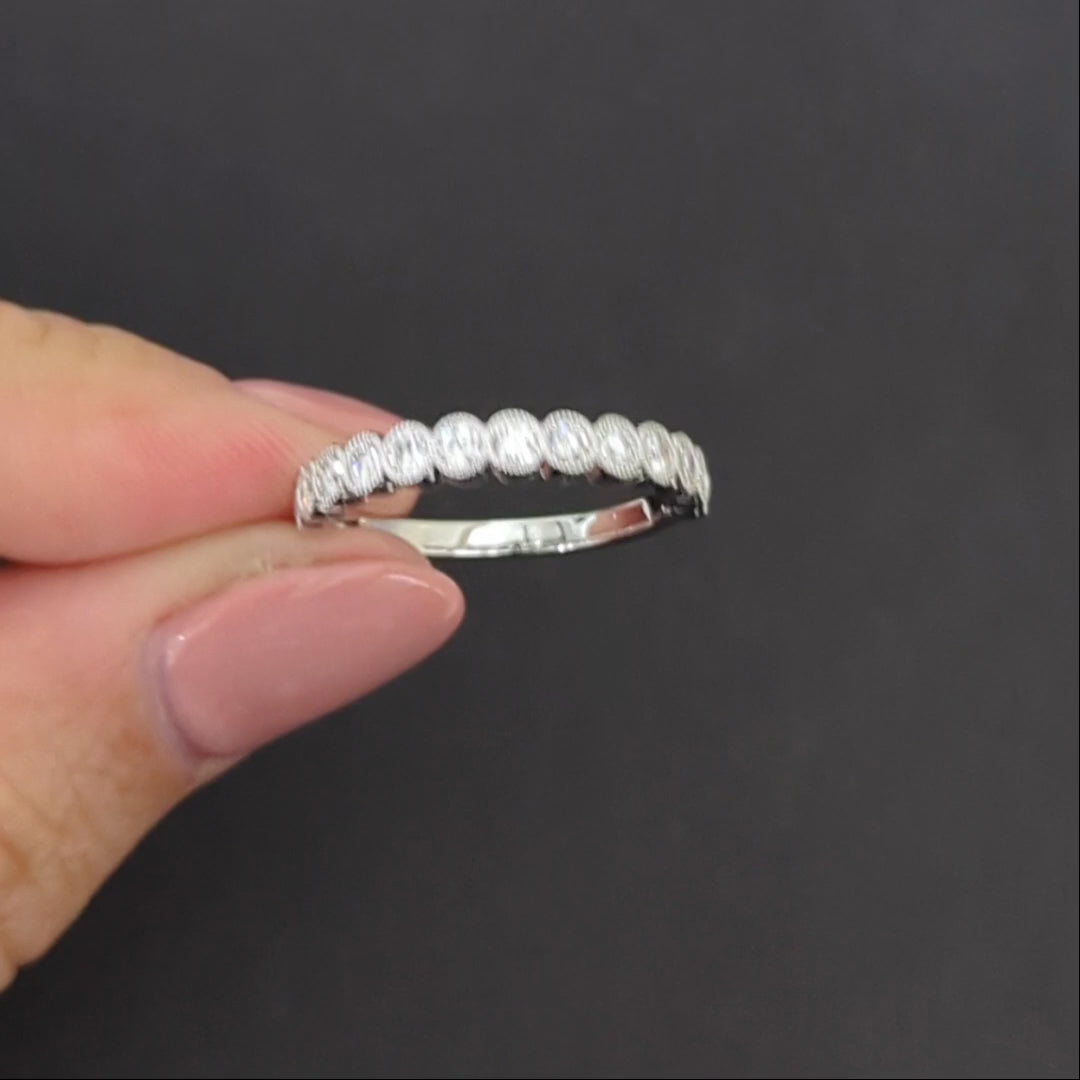 1/2 CARAT NATURAL DIAMOND WEDDING RING 10k WHITE GOLD BAND BEZEL HALF ETERNITY
