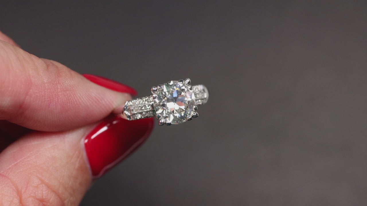 1.89ct VINTAGE DIAMOND ENGAGEMENT RING CERTIFIED OLD EUROPEAN CUT PLATINUM 2ct