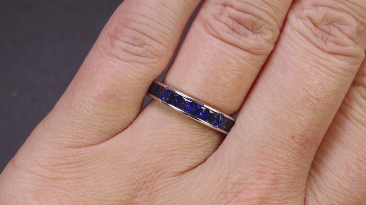 4 CARAT ART DECO SAPPHIRE ETERNITY RING VINTAGE WEDDING BAND 18k WHITE GOLD 4ct