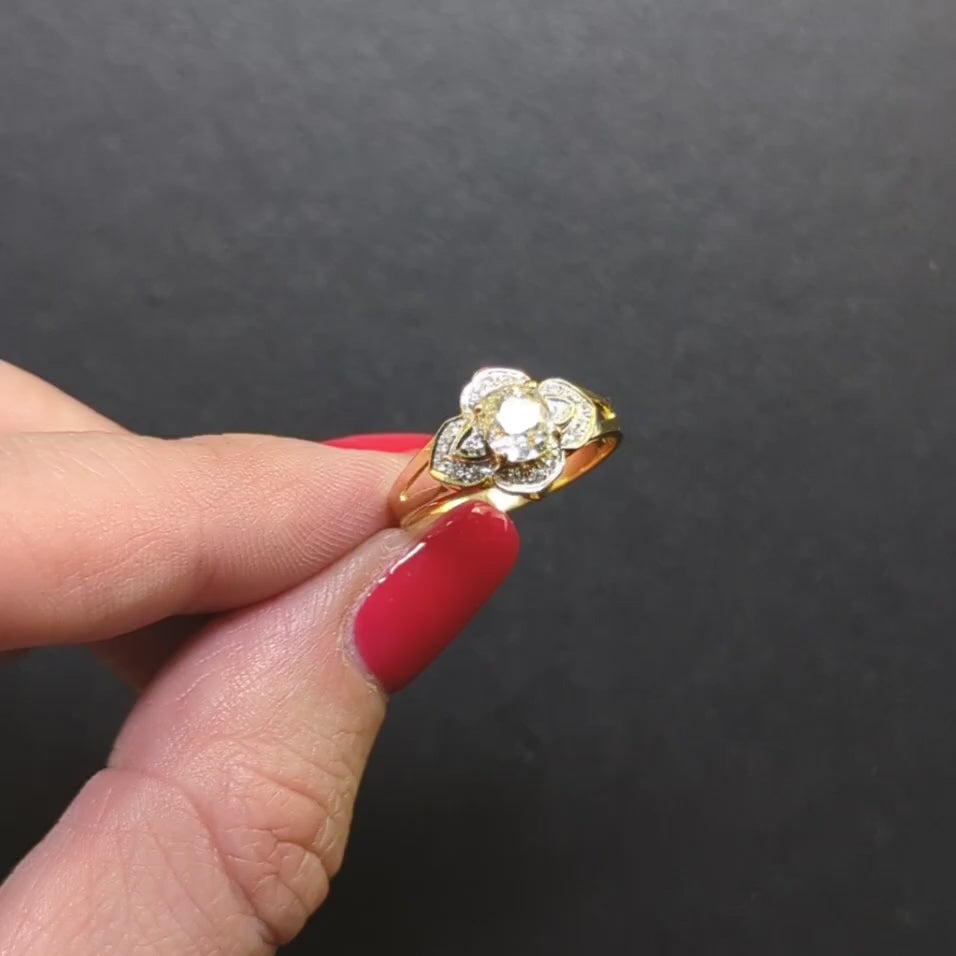 OLD MINE CUT DIAMOND COCKTAIL RING 18k YELLOW GOLD 3/4ct CUSHION BRILLIANT HALO