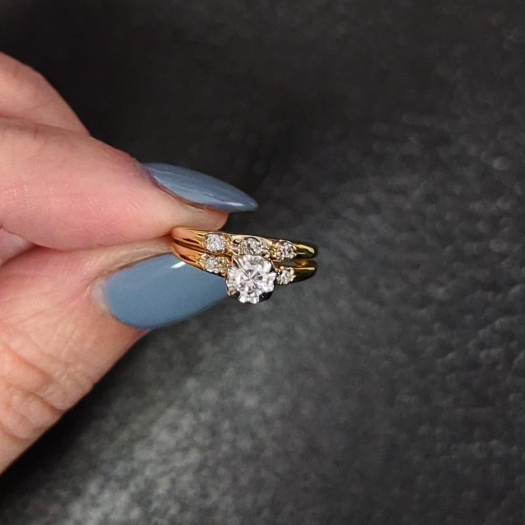 DIAMOND WEDDING SET ENGAGEMENT RING WEDDING BAND G VS2 NATURAL 14k TWO TONE GOLD