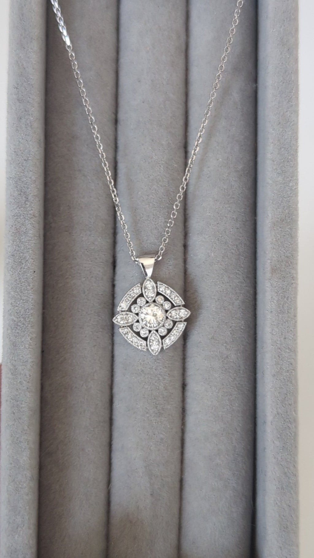 DIAMOND PENDANT SETTING 4mm ROUND VINTAGE STYLE NECKLACE SEMI MOUNT ART DECO