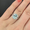 2.5ct AQUAMARINE DIAMOND COCKTAIL RING VINTAGE STYLE HALO 10k WHITE GOLD CUSHION