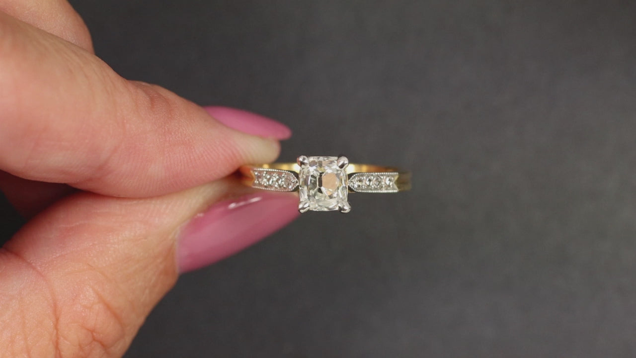 1.10ct ANTIQUE DIAMOND ENGAGEMENT RING OLD MINE CUT I-J VS 18k YELLOW GOLD 1ct