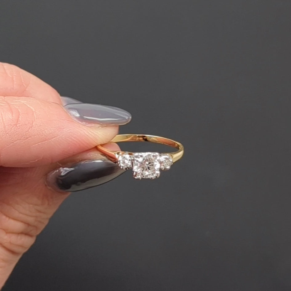 VINTAGE DIAMOND ENGAGEMENT RING G-H VS OLD TRANSITIONAL CUT TWO TONE 14k GOLD