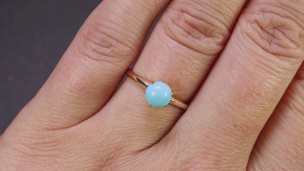 VINTAGE TURQUOISE 10k YELLOW GOLD SOLITAIRE RING ROUND CABOCHON NATURAL ESTATE