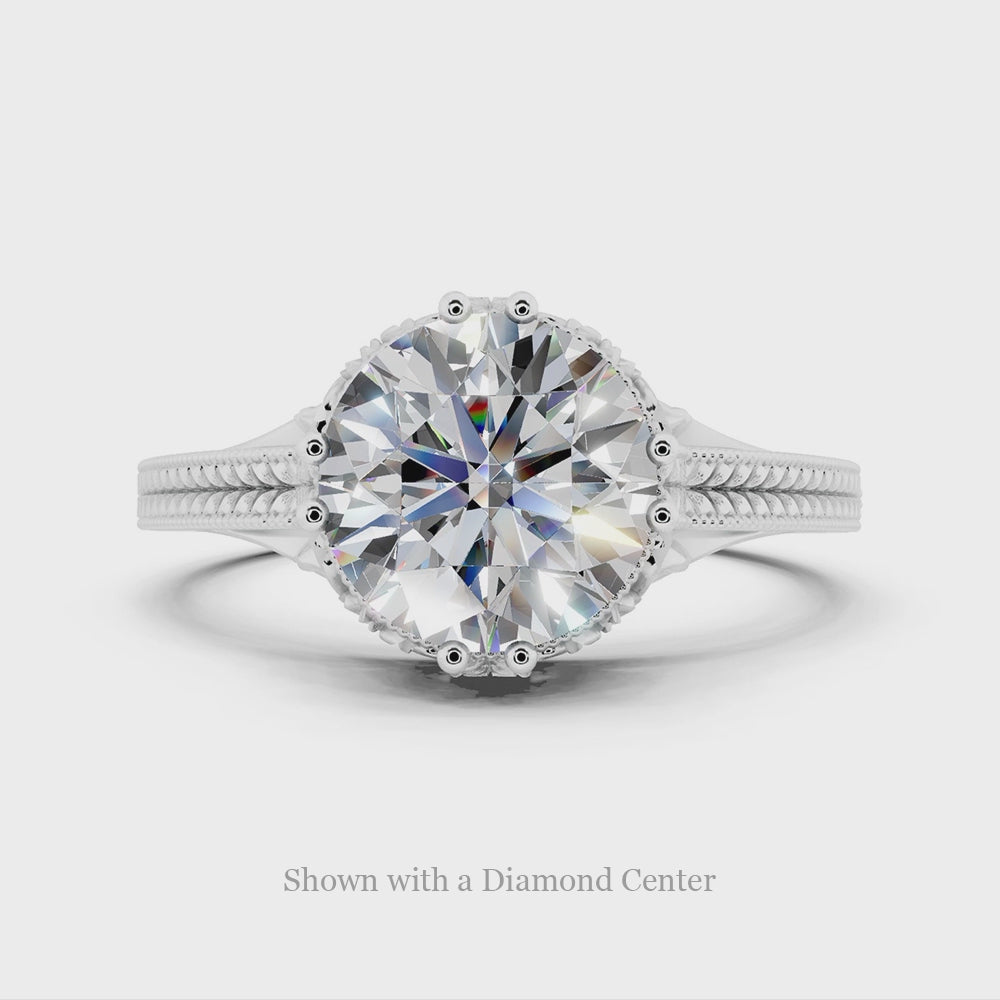 ART DECO VINTAGE STYLE SEMI-MOUNT PRONG SET SETTING 8mm ROUND RING 14K SOLITAIRE