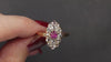VICTORIAN ROSE CUT DIAMOND RUBY RING HALO NAVETTE COCKTAIL ANTIQUE 14k ROSE GOLD