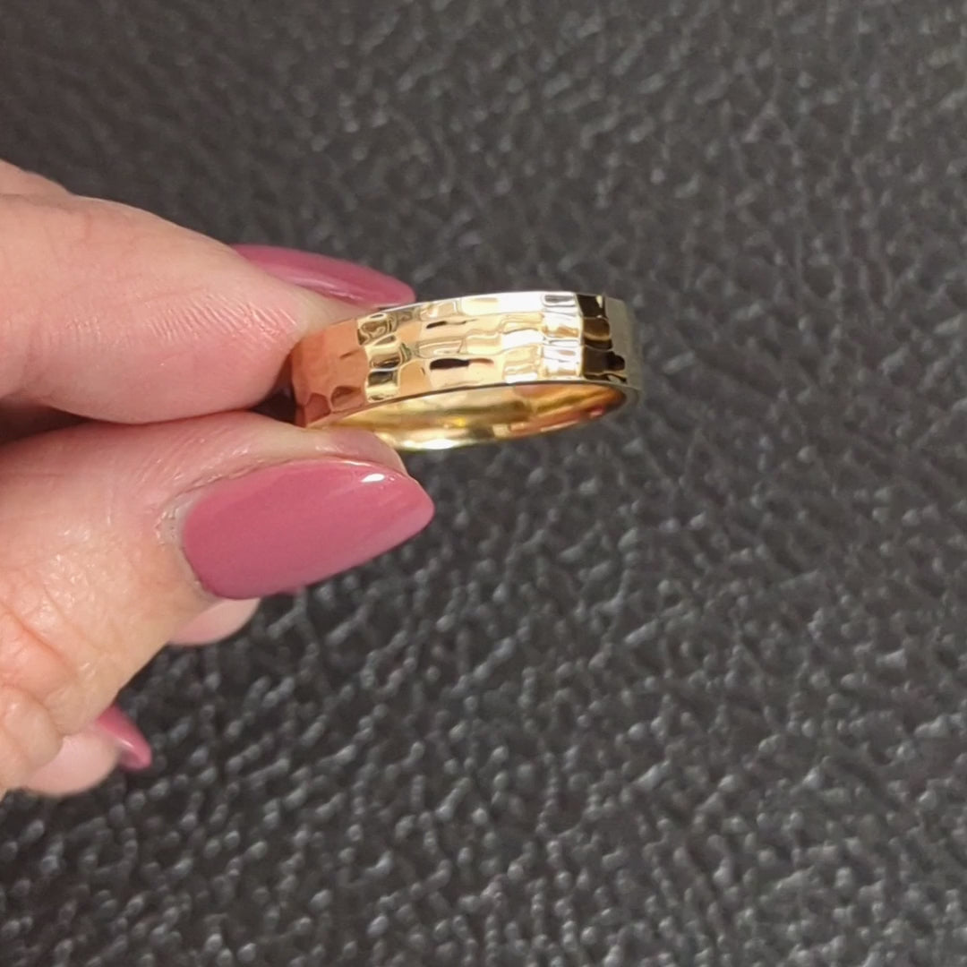 SOLID 14k GOLD 6mm WIDE WEDDING RING HAMMERED CIGAR STACKING BAND MENS LADIES