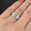 GREEN TOURMALINE DIAMOND VINTAGE STYLE COCKTAIL RING DOME FLORAL 14k WHITE GOLD