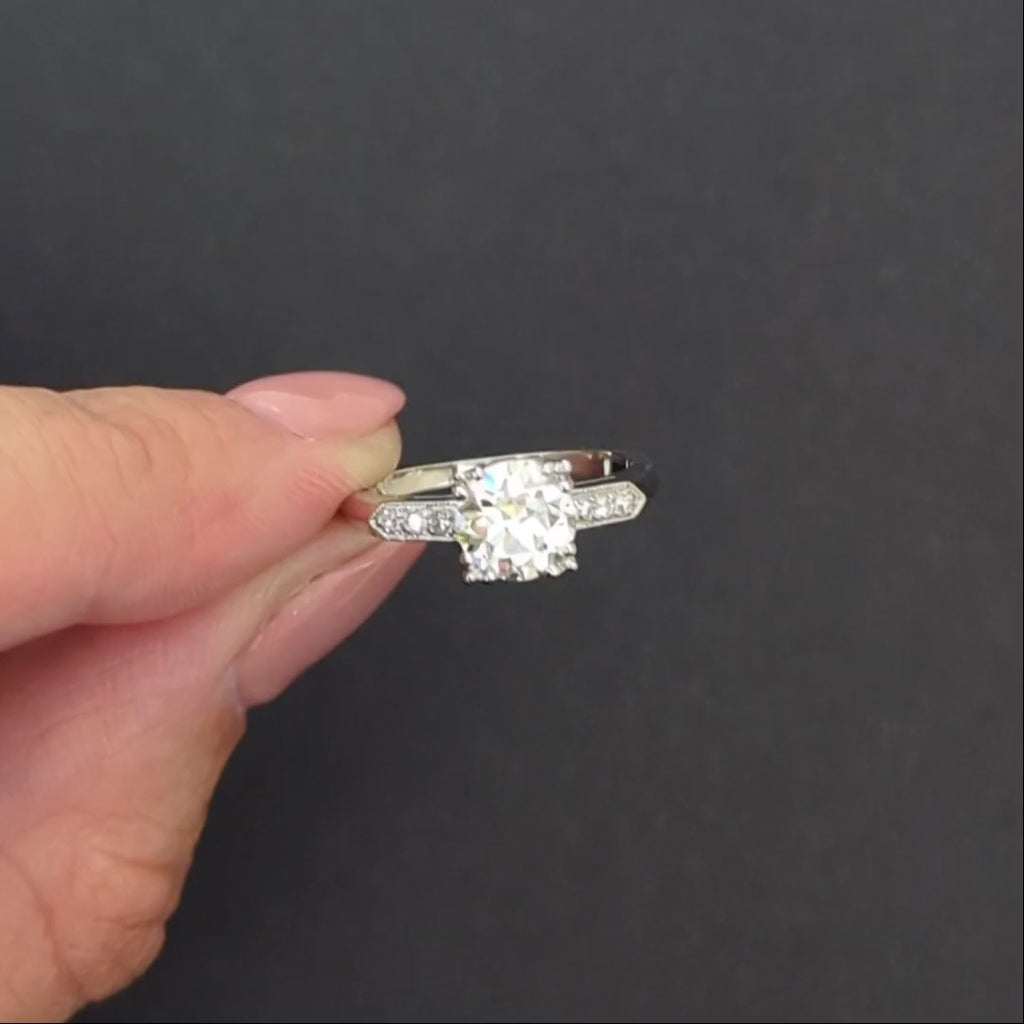 1.35ct OLD EUROPEAN CUT DIAMOND ENGAGEMENT RING J-K VS1 PLATINUM VINTAGE ESTATE