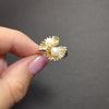 PEARL 14k YELLOW GOLD COCKTAIL RING TOI ET MOI STATEMENT BIG MID CENTURY ESTATE