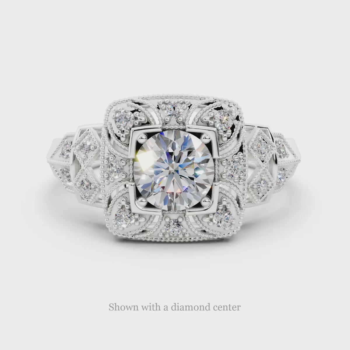 ART DECO MOUNT 5.5MM ROUND CUSHION DIAMOND VINTAGE STYLE ENGAGEMENT SETTING RING