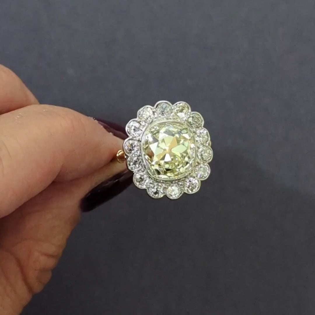 7.68ct OLD MINE CUT DIAMOND VINTAGE ENGAGEMENT RING SI1 HALO PLATINUM ROSE GOLD