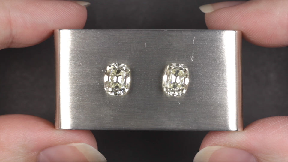 3.63c OLD MINE CUT DIAMOND STUD EARRINGS GIA CERTIFIED O-P VVS CUSHION BRILLIANT