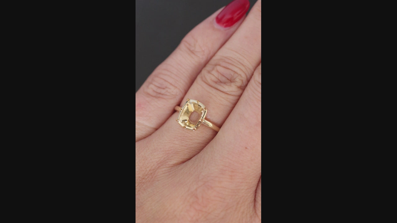 VINTAGE STYLE ELONGATED OLD MINE CUT SEMI-MOUNT RING CUSHION SOLITAIRE 14k GOLD