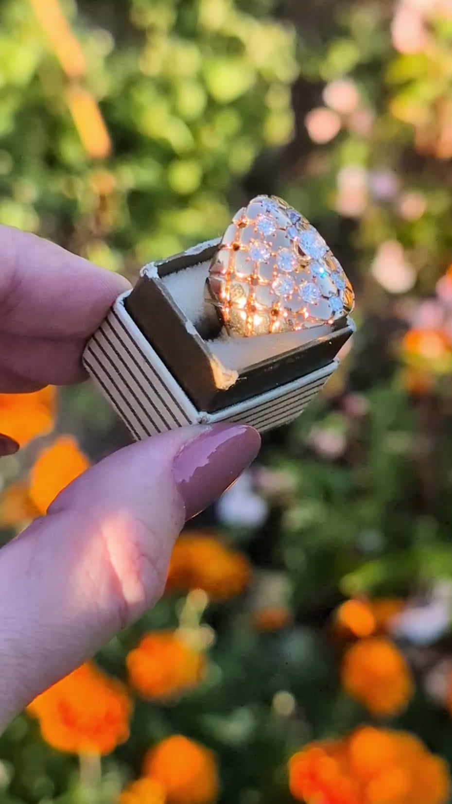 VINTAGE DIAMOND COCKTAIL RING 1.75ct OLD CUT 8.3gm 14k YELLOW GOLD WIDE QUILTED