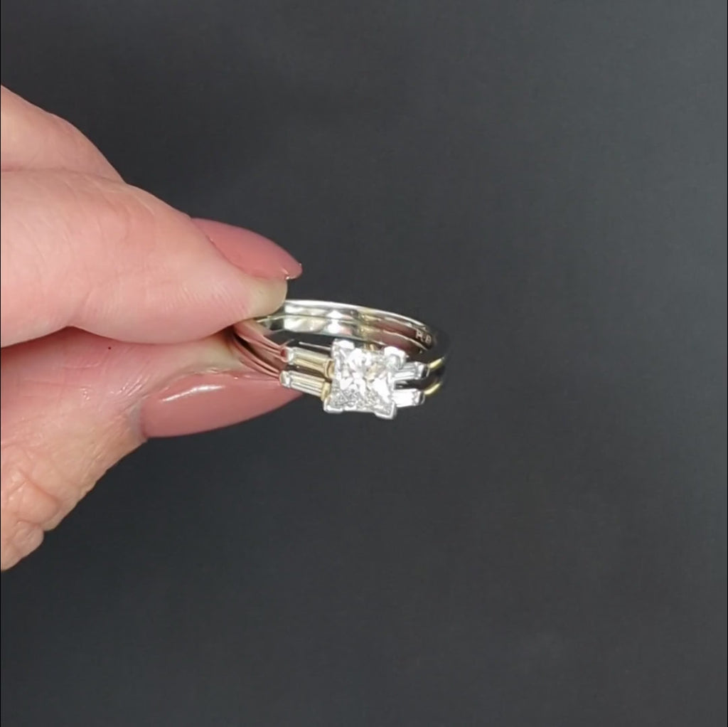 PRINCESS CUT DIAMOND WEDDING SET 1.38ct PLATINUM ENGAGEMENT RING BAND BAGUETTE