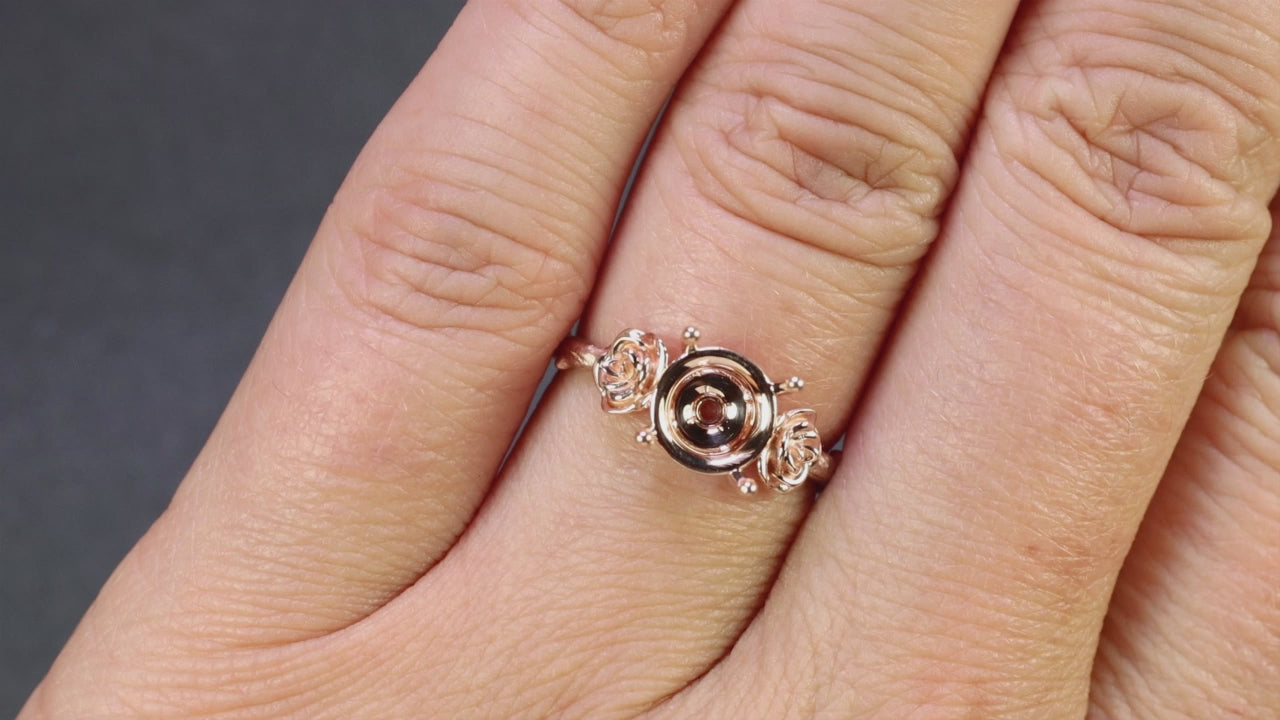 FLORAL RING SETTING 8mm ROUND14K ROSE GOLD FLOWER ENGAGEMENT SOLITAIRE MOUNT
