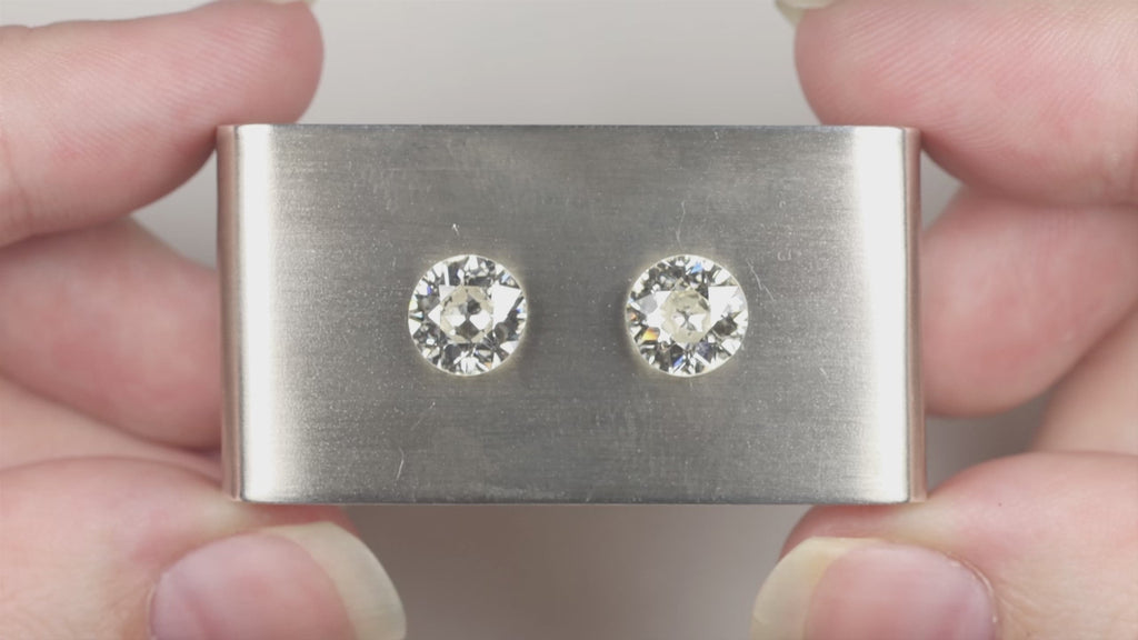 3.57ct OLD EUROPEAN CUT DIAMOND STUD EARRINGS I-J VS2-SI2 PAIR VINTAGE 3.5 CARAT