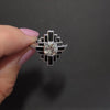 1CT NATURAL DIAMOND BLACK ONYX COCKTAIL RING VINTAGE STYLE ART DECO GEOMETRIC