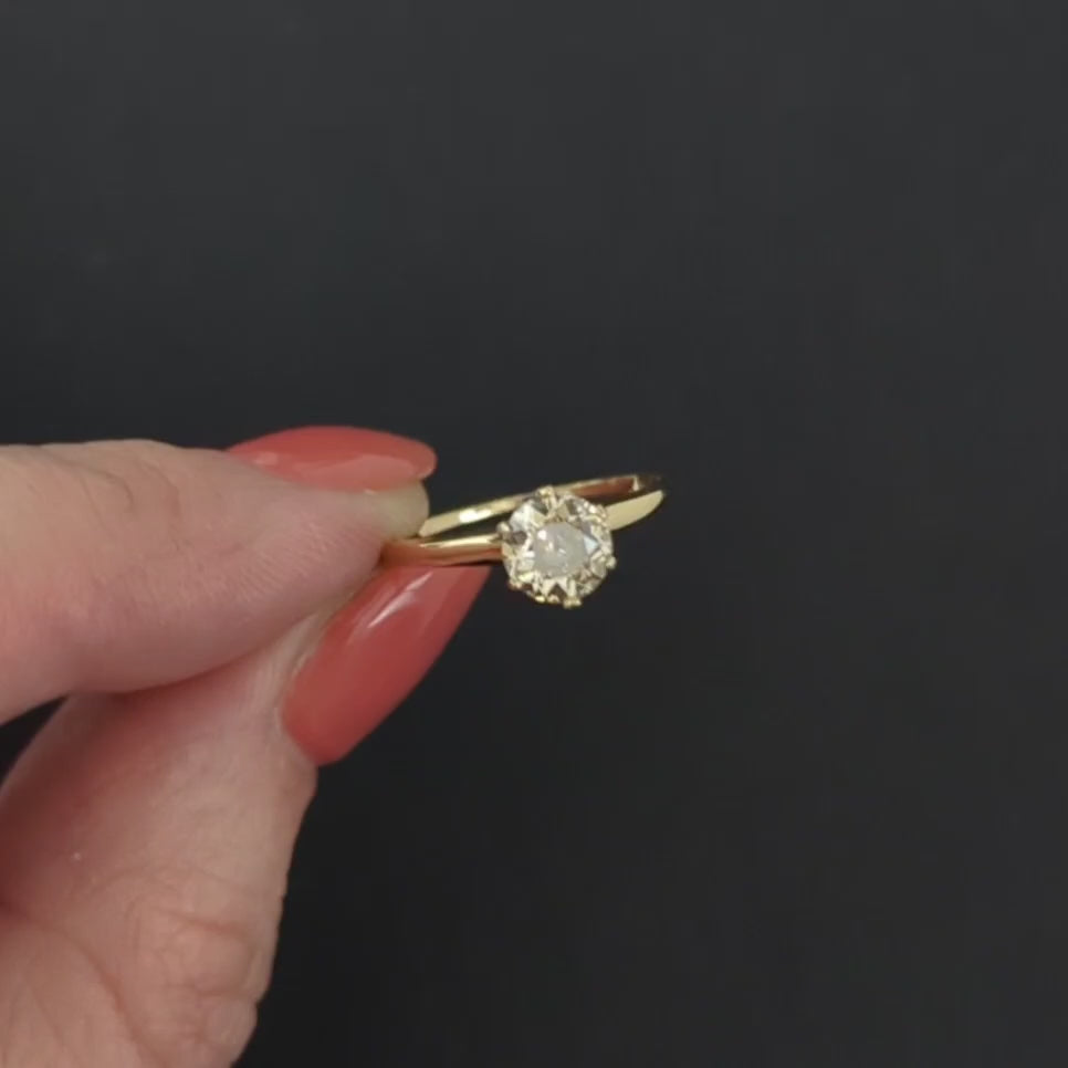 2/3ct OLD EUROPEAN CUT DIAMOND SOLITAIRE ENGAGEMENT RING CHAMPAGNE YELLOW GOLD