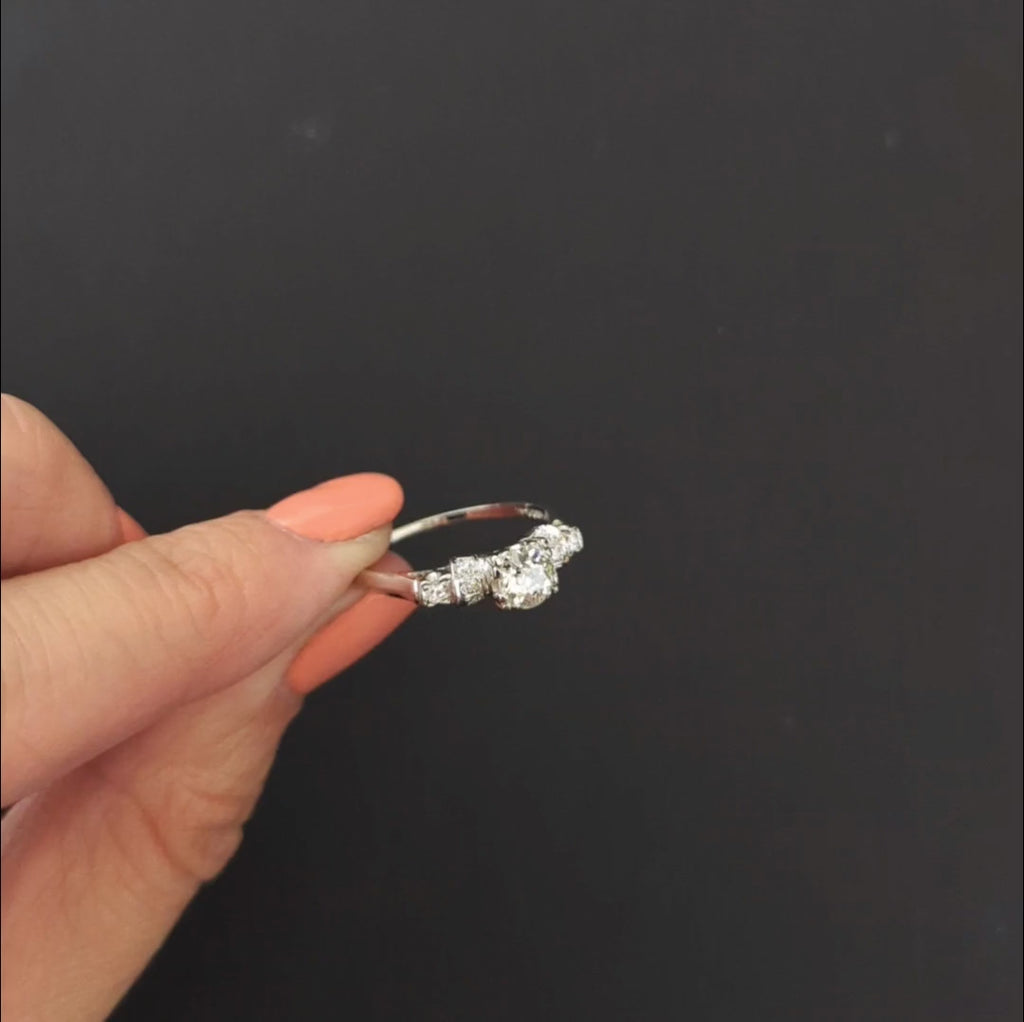 VINTAGE DIAMOND ENGAGEMENT RING 0.60ct H VS1 OLD EUROPEAN CUT DIAMOND PLATINUM
