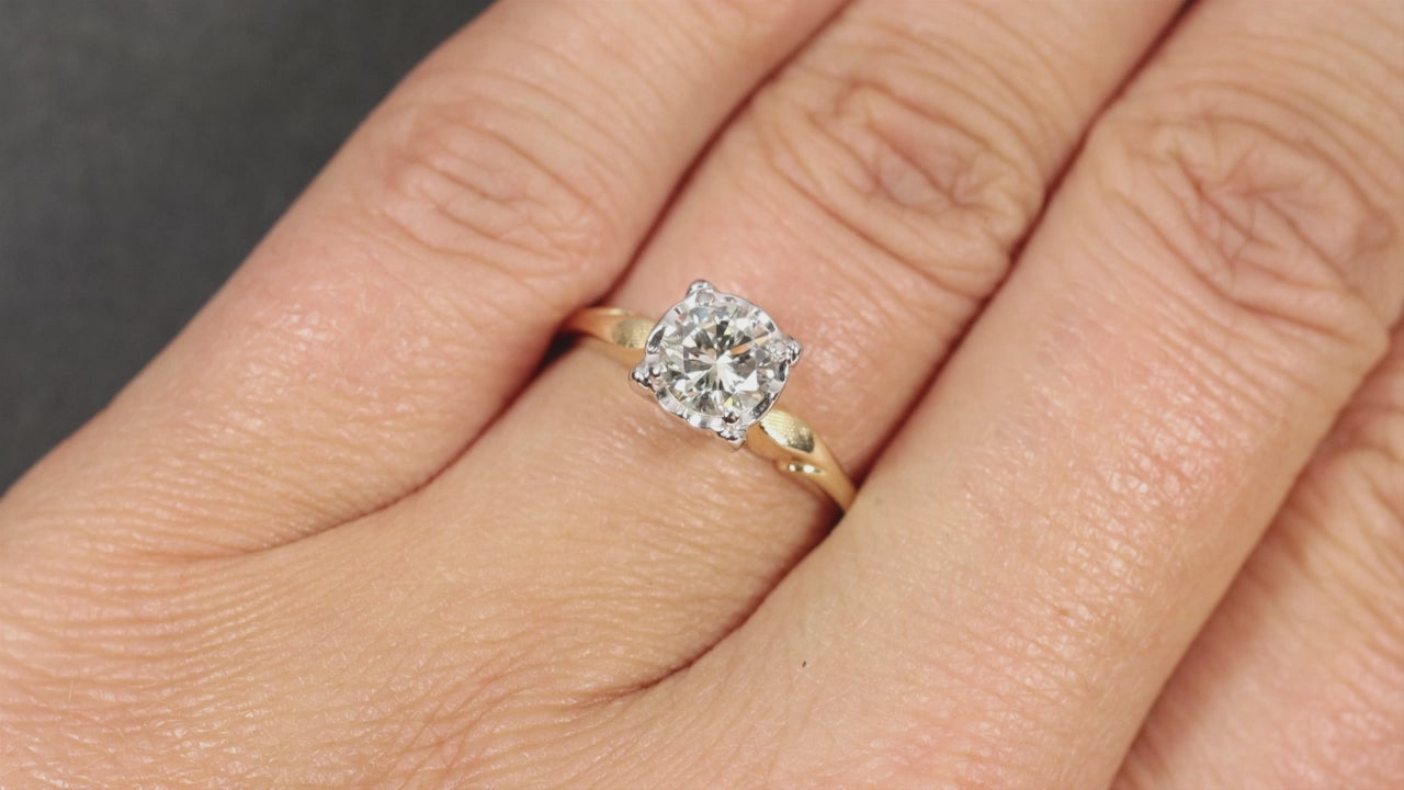 0.85c VINTAGE DIAMOND ENGAGEMENT RING 14K GOLD MID CENTURY ILLUSION ESTATE ROUND