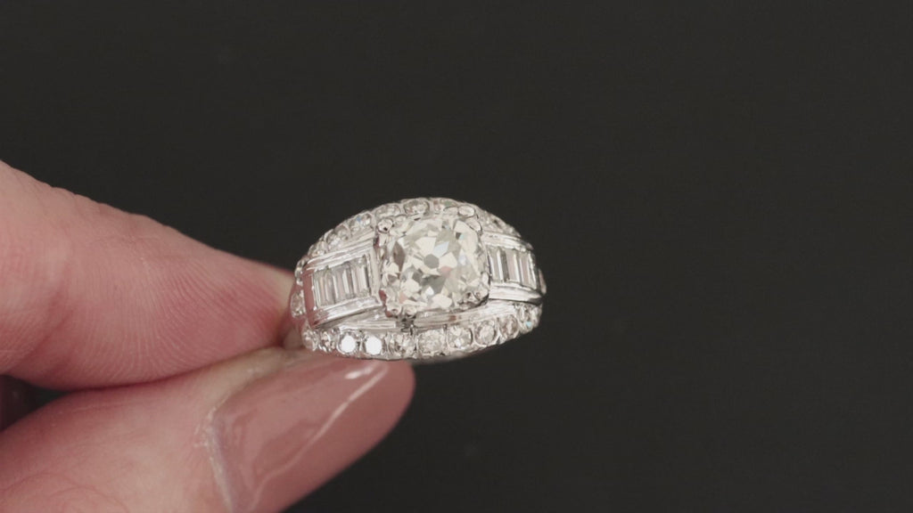 2.89ct VINTAGE DIAMOND ENGAGEMENT RING OLD MINE CUT H-I VS2 PLATINUM COCKTAIL