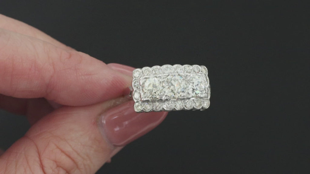 2.35c VINTAGE DIAMOND COCKTAIL RING OLD EUROPEAN CUT 14k WHITE GOLD RETRO ESTATE