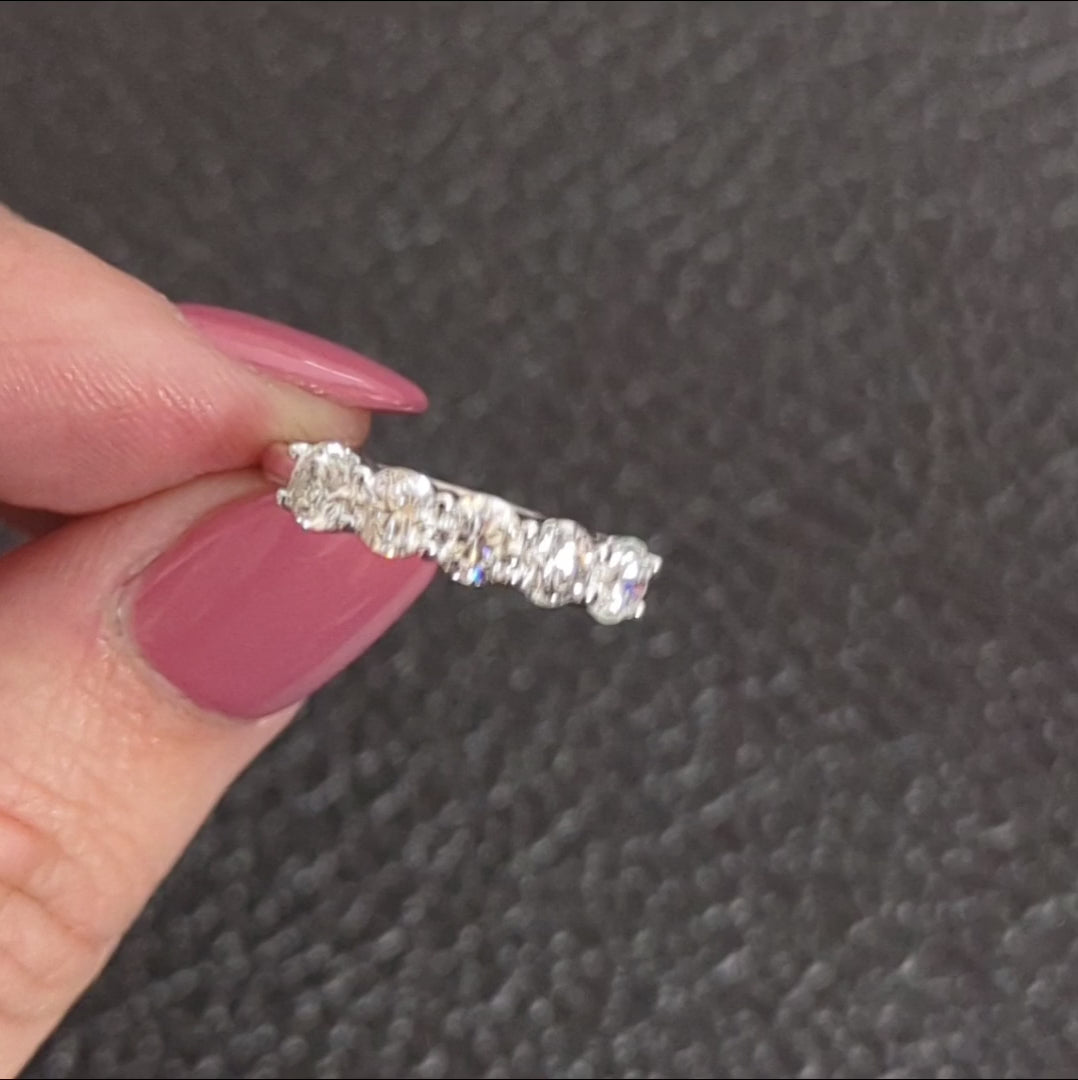 1.56ct NATURAL DIAMOND 5 STONE WEDDING BAND STACKING RING 14k WHITE GOLD 1.5ct