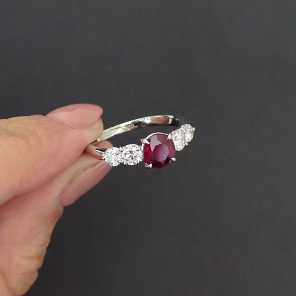 RUBY DIAMOND ENGAGEMENT RING GIA CERTIFIED BURMA PIGEON BLOOD VIVID RED PLATINUM