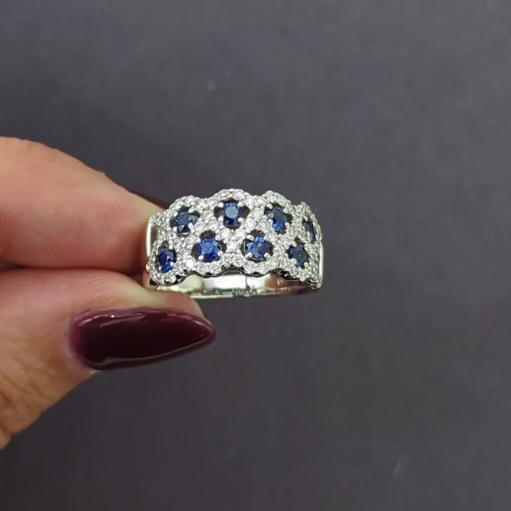 1.63ct SAPPHIRE F-G VS DIAMOND COCKTAIL RING WIDE BAND PLATINUM NATURAL 9.8 GRAM