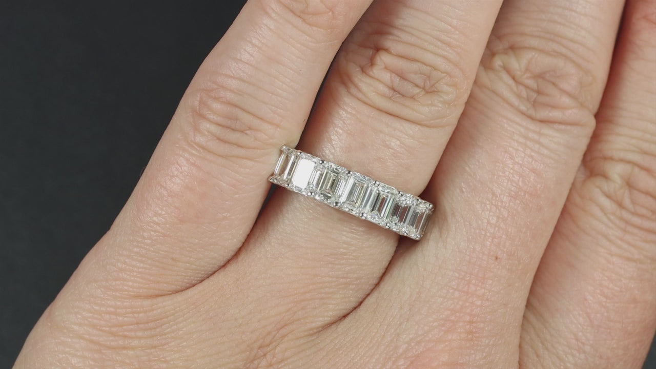 3.20ct EMERALD CUT DIAMOND WEDDING BAND HALF ETERNITY RING WHITE GOLD BAGUETTE
