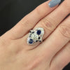 ART DECO DIAMOND SAPPHIRE RING 0.90ct OLD EUROPEAN CUT 18k WHITE GOLD VINTAGE
