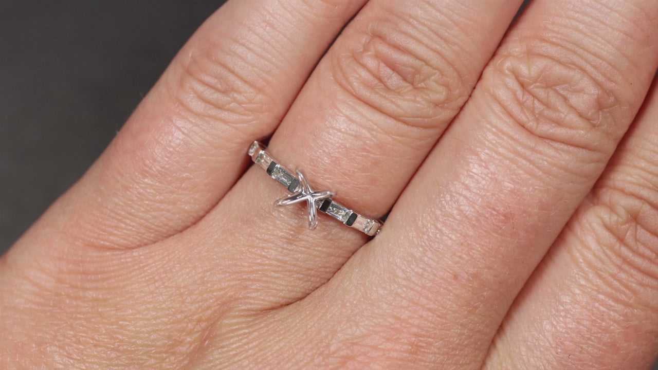 DIAMOND ENGAGEMENT RING SETTING PLATINUM 6.5m BAGUETTE CHANNEL ROUND PRONG MOUNT