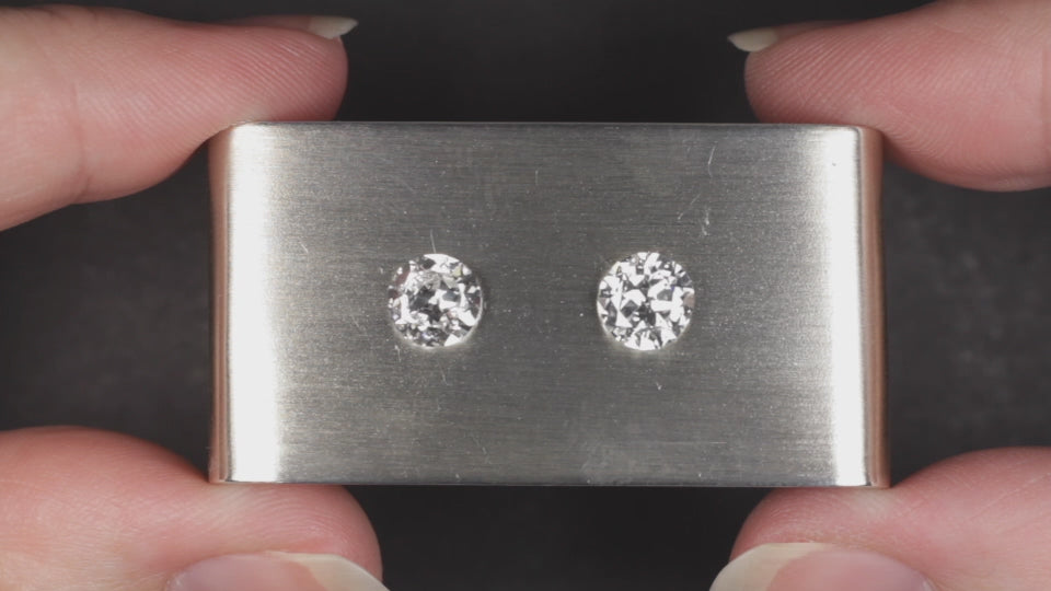 1.88ct VINTAGE OLD EUROPEAN CUT DIAMOND STUD EARRINGS RARE E-F SI1-SI2 NATURAL