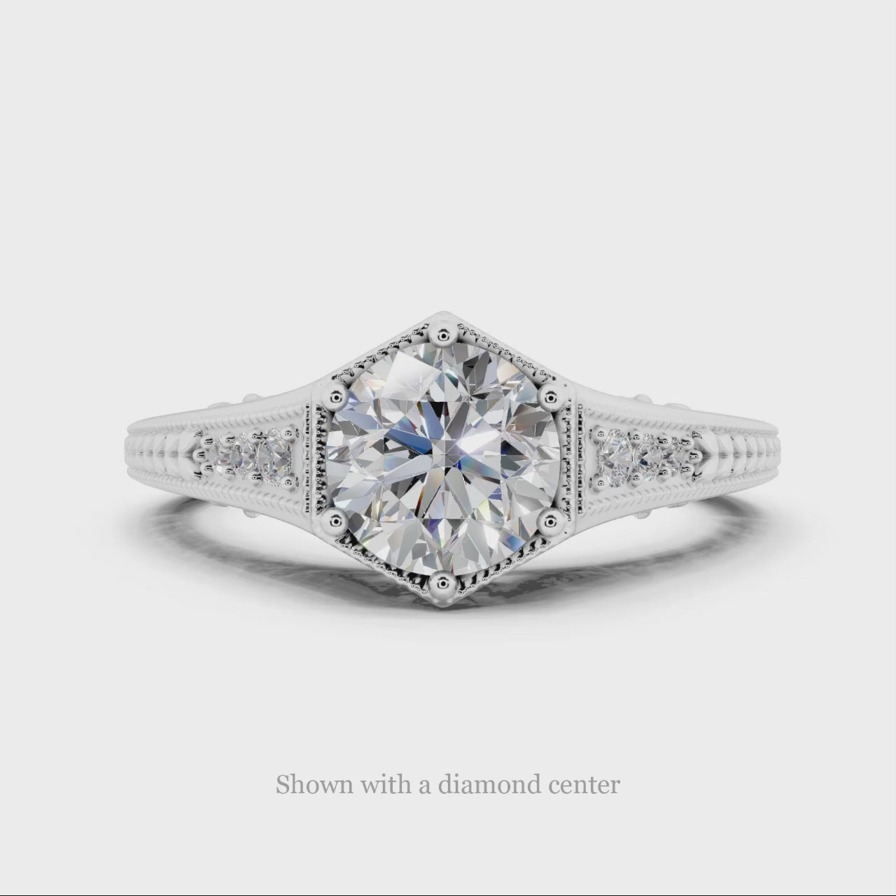 ART DECO STYLE ROUND DIAMOND SEMI-MOUNT FILIGREE ENGRAVING ENGAGEMENT RING 14K